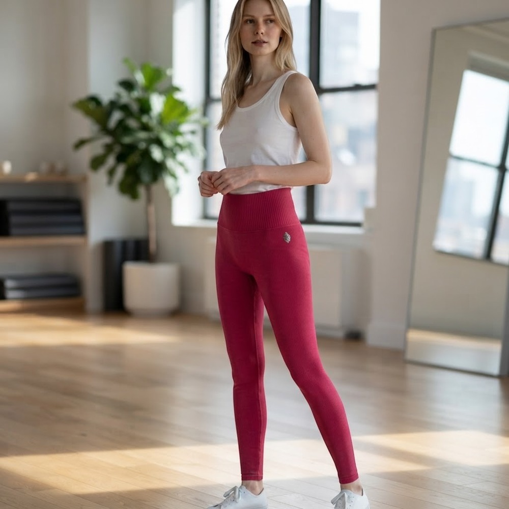 Free People Movement Good Karma Leggings Women XS/S Pink Excellent Ribbed Active
